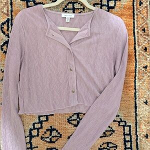 Topshop crinkle button through cropped cardigan in purple